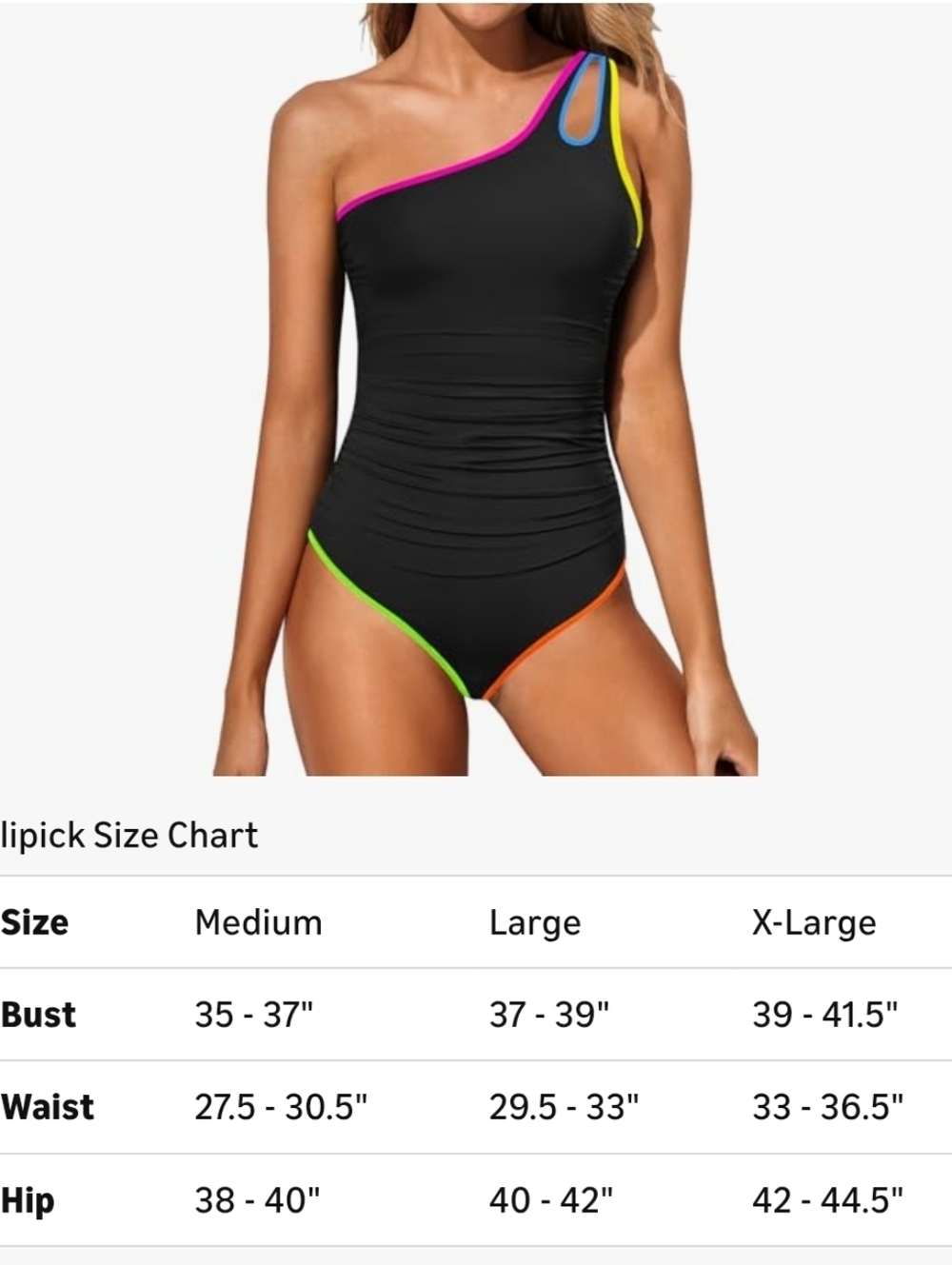 Holipick One Shoulder One Piece Swimsuit Colorful Black XL Tummy Control NWT - Picture 3 of 16